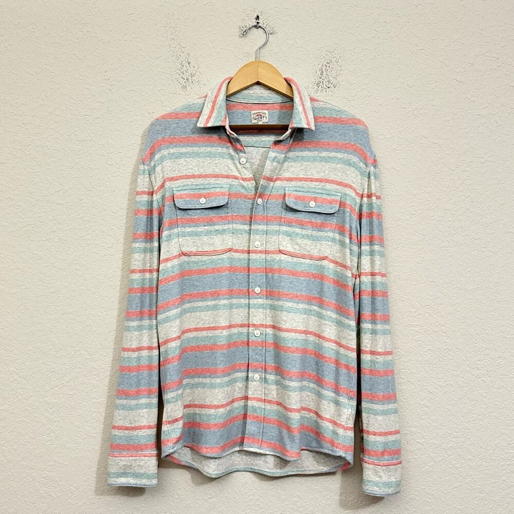 FAHERTY Legend Sweater Shirt Striped Long Sleeve Button Up Stretch Retro
